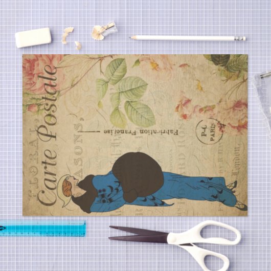 Ephemeraファッシフランスのャルな女性のデカップページ 薄葉紙 (クラフト)