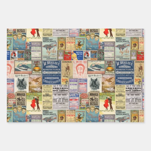 Ephemeraヴィンテージデコップページまたはコラージュ紙 ラッピングペーパーシート (正面3)