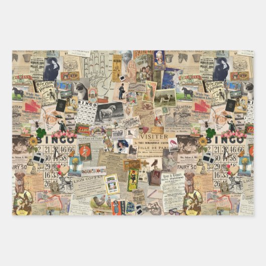 Ephemeraヴィンテージデコップページまたはコラージュ紙 ラッピングペーパーシート (正面)