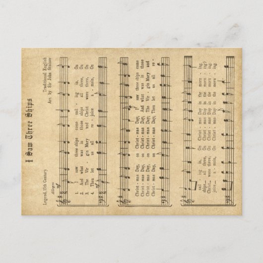 Ephemera "私は3つの船を見た"クリスマスカロル シーズンポストカード (正面)