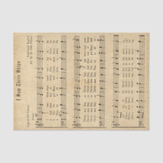 Ephemera "私は3つの船を見た"クリスマスカロル 薄葉紙 (正面)