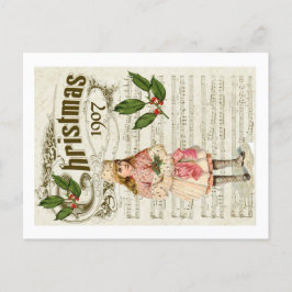 Ephemera 1907 Christmas Carol Script Holly Berry ポストカード
