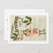 Ephemera 1907 Christmas Carol Script Holly Berry ポストカード (正面/裏面)