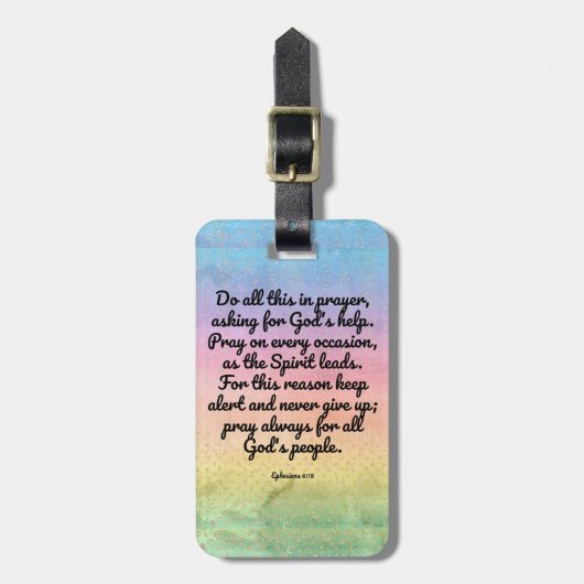 Ephesiansの6:18の虹の聖書の詩の祈りの言葉 ラゲッジタグ (正面縦)