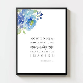 Ephesians 3:20 Watercolor Blue Floral Bible Verse  ポスター