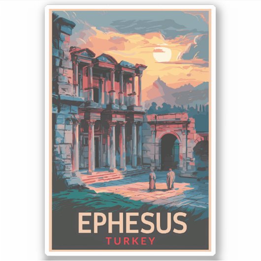 Ephesus Library of Celsus Travel Artヴィンテージ シール (正面)