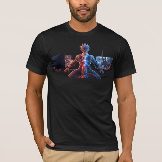 Epic Anime Warrior - Electric Fire Lightning Battl Tシャツ (正面)