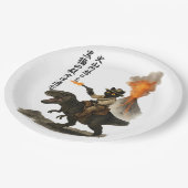 Epic Black Cat Cowboy Riding Dinosaur with Volcano ペーパープレート (アングル)