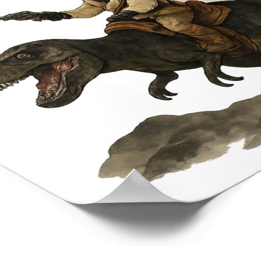 Epic Black Cat Cowboy Riding Dinosaur with Volcano ポスター (角)