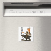 Epic Black Cat Cowboy Riding Dinosaur with Volcano マグネット (インサイチュ (食洗機))