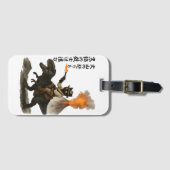 Epic Black Cat Cowboy Riding Dinosaur with Volcano ラゲッジタグ (正面横)