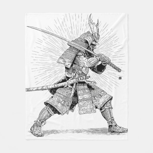 Epic Black Samurai Warrior Ink Drawing Blanket フリースブランケット (正面)