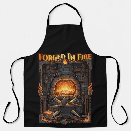 Epic Blacksmith Forge Anvil & Swords Fantasy Art エプロン (正面)