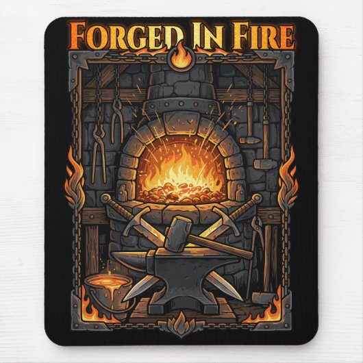 Epic Blacksmith Forge Anvil & Swords Fantasy Art マウスパッド (正面)