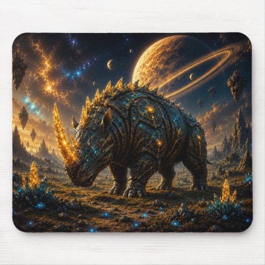 Epic Blue & Gold Armored Space Rhino Mouse Pad マウスパッド (正面)