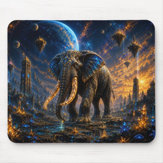 Epic Blue & Gold Celestial Elephant Mouse Pad マウスパッド (正面)