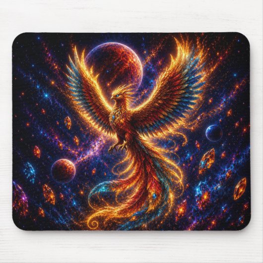 Epic Blue & Gold Celestial Phoenix Mouse Pad マウスパッド (正面)