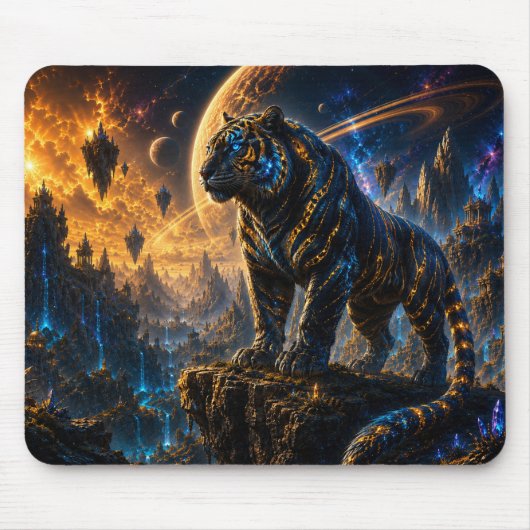 Epic Blue & Gold Celestial Tiger Mouse Pad マウスパッド (正面)