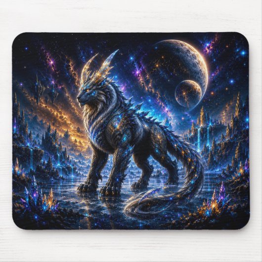 Epic Blue & Gold Celestial Wolf Mouse Pad マウスパッド (正面)