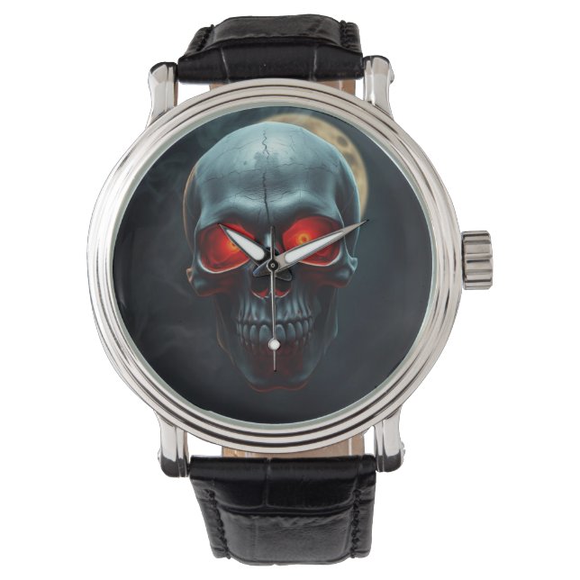 Epic Burning-Eye Skull Watch for Spooky Nights 腕時計 (正面)