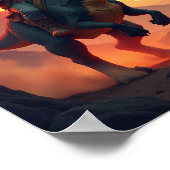 Epic Cowboy Cat Riding Dinosaur | Fantasy Sci-Fi ポスター (角)