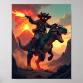 Epic Cowboy Cat Riding Dinosaur | Fantasy Sci-Fi ポスター (正面)