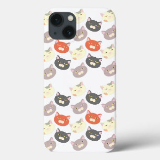 Epic Cute Cat Heads Cartoonおもしろいパターン iPhone 13ケース