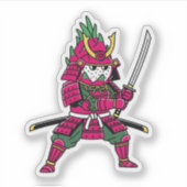 Epic Dragon Fruit Samurai Warrior Katana Illustrat シール (正面)