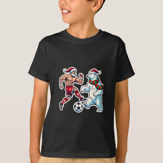 Epic Duel: Santa Claus vs. Polar Bear on the Socce Tシャツ (正面)