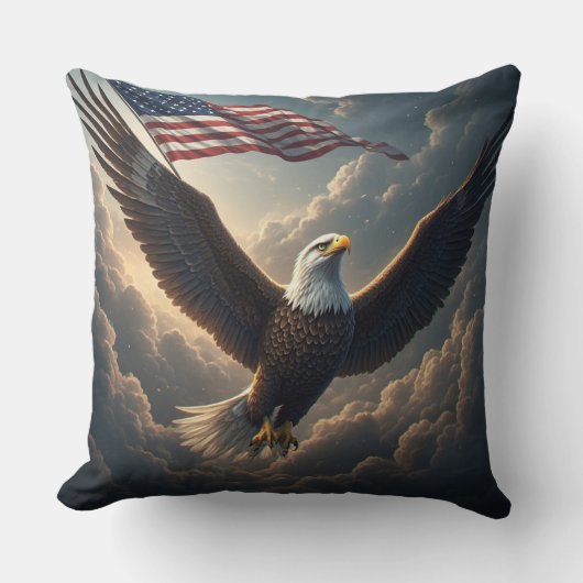 Epic Eagle with American Flag – Fantasy Art クッション (正面)