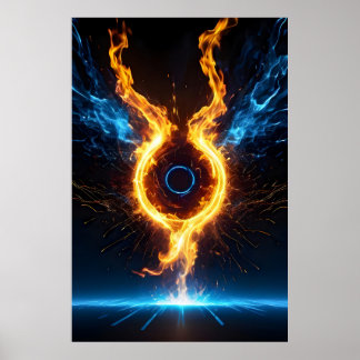 Epic Elemental Magic Ring Blue Orange Fire ポスター