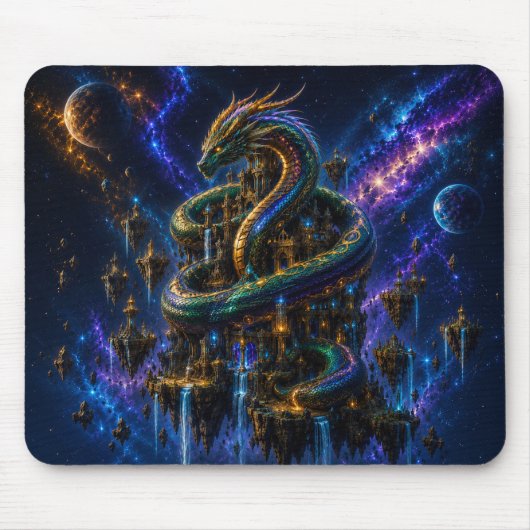 Epic Emerald & Gold Space Dragon Mouse Pad マウスパッド (正面)