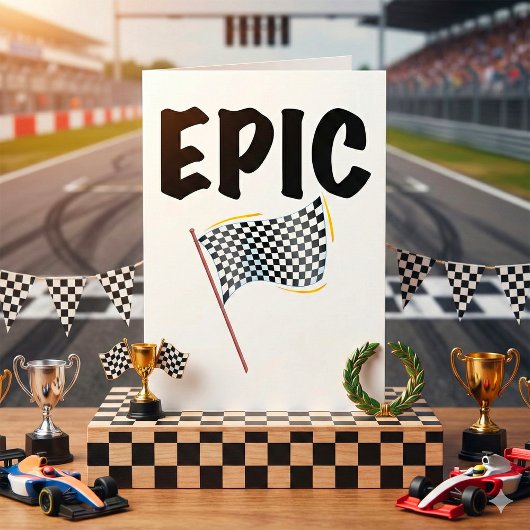 Epic Finish Line Checkered Racing Flag カード