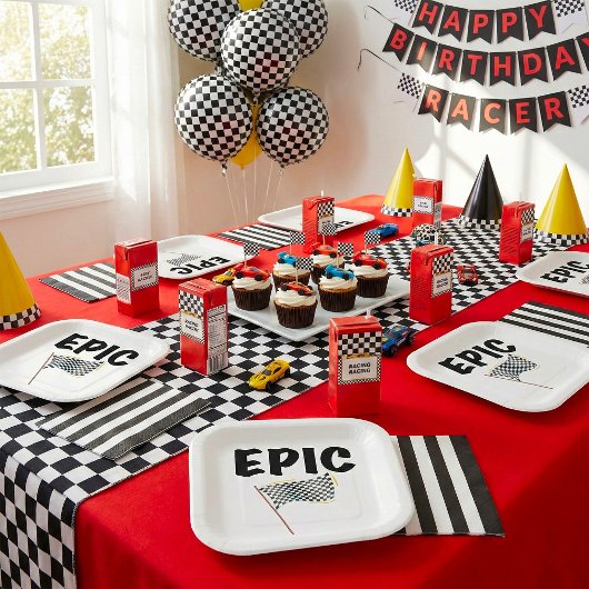 Epic Finish Line Checkered Racing Flag ペーパープレート