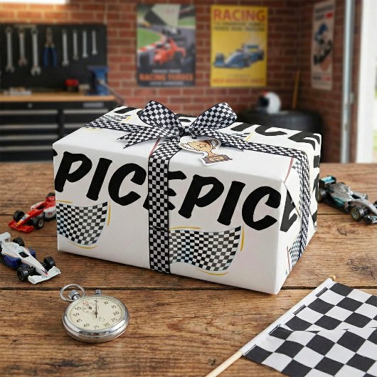 Epic Finish Line Checkered Racing Flag ラッピングペーパー
