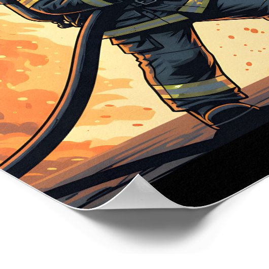 Epic Firefighter Action Scene Poster ポスター (角)