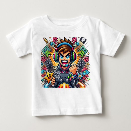 Epic Gamer Boy Cartoon Illustration – Colorful Gam ベビーTシャツ (正面)