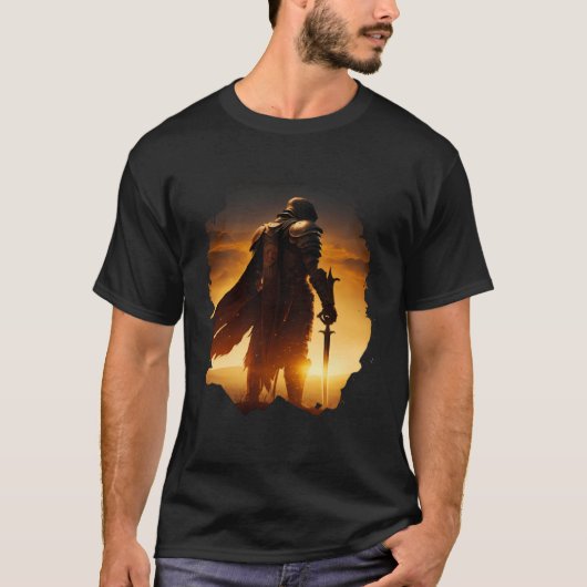 Epic knight at sunset on the field tシャツ (正面)