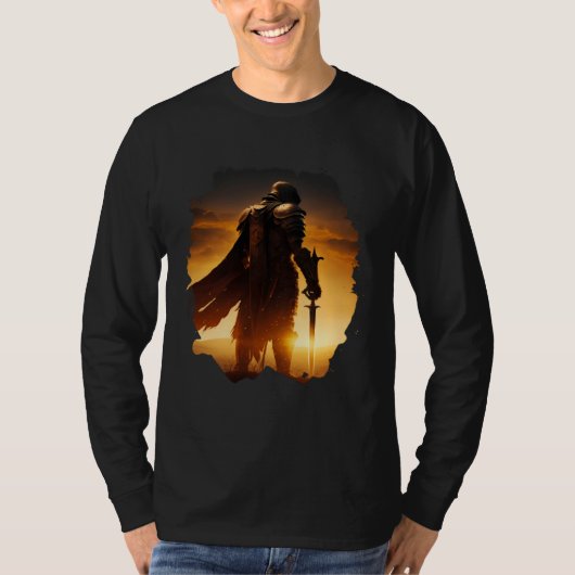 Epic knight at sunset on the field tシャツ (正面)