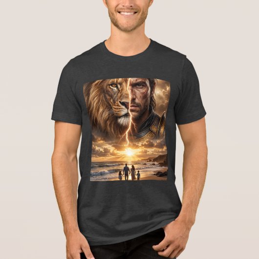 Epic Lion and Warrior Sunset トライブレンドTシャツ (正面)