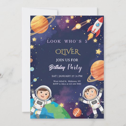 Epic Outer Space Kids Birthday  招待状 (正面)