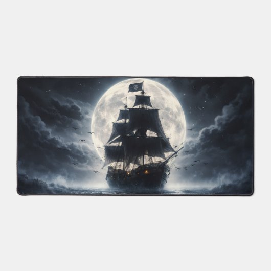 Epic Pirate Ship Moon Mouse Pad – Dark Ocean Pirat デスクマット (正面)