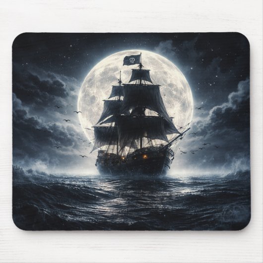 Epic Pirate Ship Moon Mouse Pad – Dark Ocean Pirat マウスパッド (正面)
