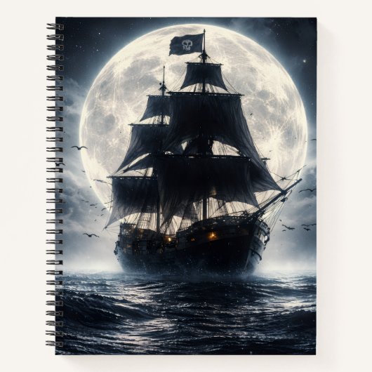 Epic Pirate Ship Moon Notebook – Dark Ocean Pirate ノートブック (正面)
