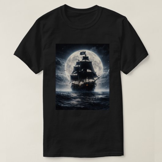 Epic Pirate Ship Moon T-Shirt – Dark Ocean Pirate  Tシャツ (デザイン正面)