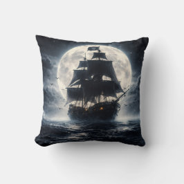 Epic Pirate Ship Moon Throw Pillow – Dark Ocean Pi クッション