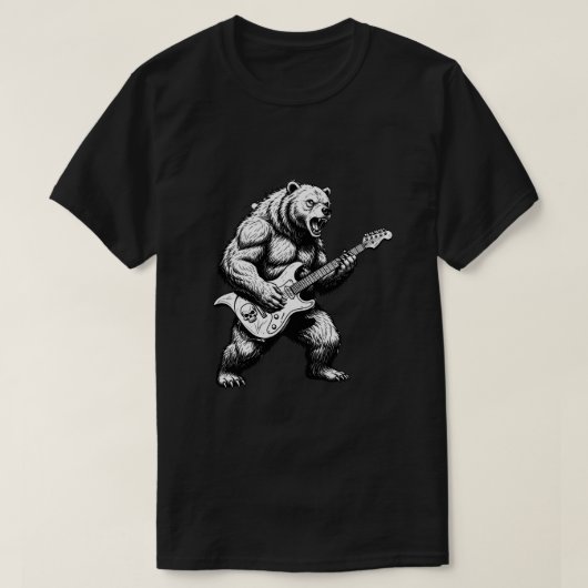 Epic Rock Guitar Bear Black & White Men’s Tシャツ (デザイン正面)