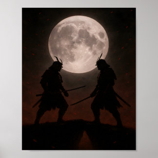 Epic Samurai Duel Under Full Moon Poster ポスター