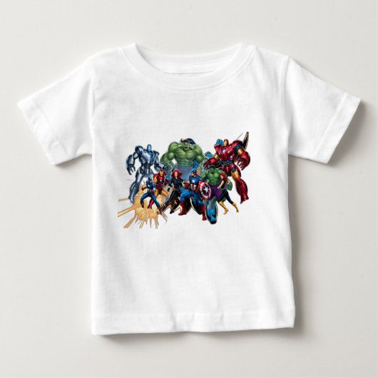 Epic Showdown:敵の兵士に対するアベンジャーズ ベビーTシャツ (正面)