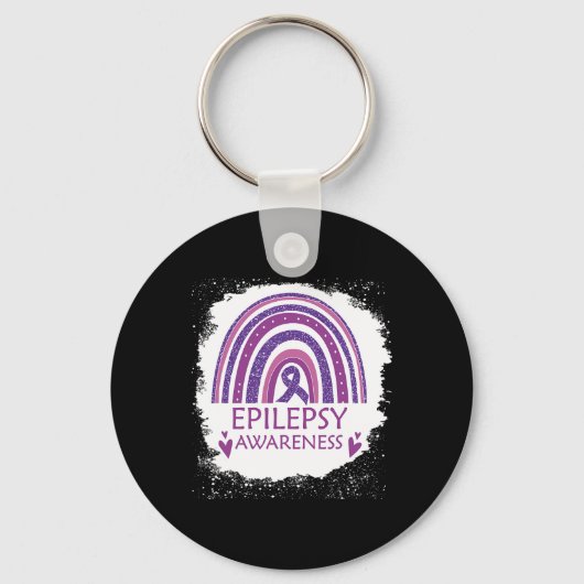 Epilepsy Awareness Bleached Rainbow Purple Ribbon  キーホルダー (正面)